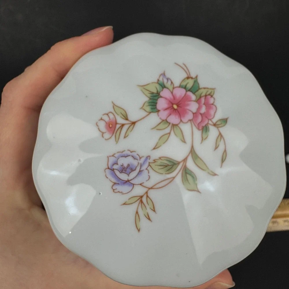 1Vtg 80s FTDA White Ceramic Floral Canister Jar w Lid Spoon Holder Tabletop READ
